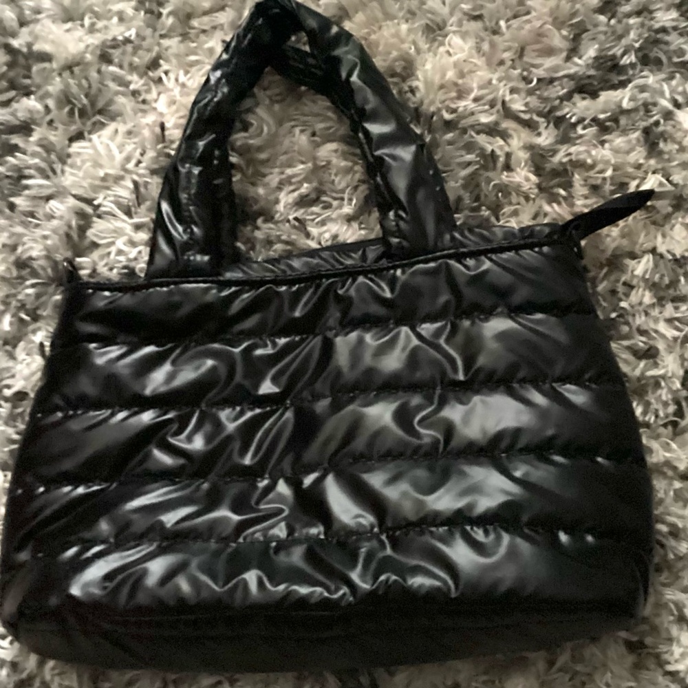 Black Puffer Tote Bag – Quilted Nylon Shoulder Bag – Lightweight